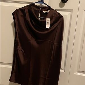 LOFT Satin Cowl Neck sleeveless blouse  in Rich Brown